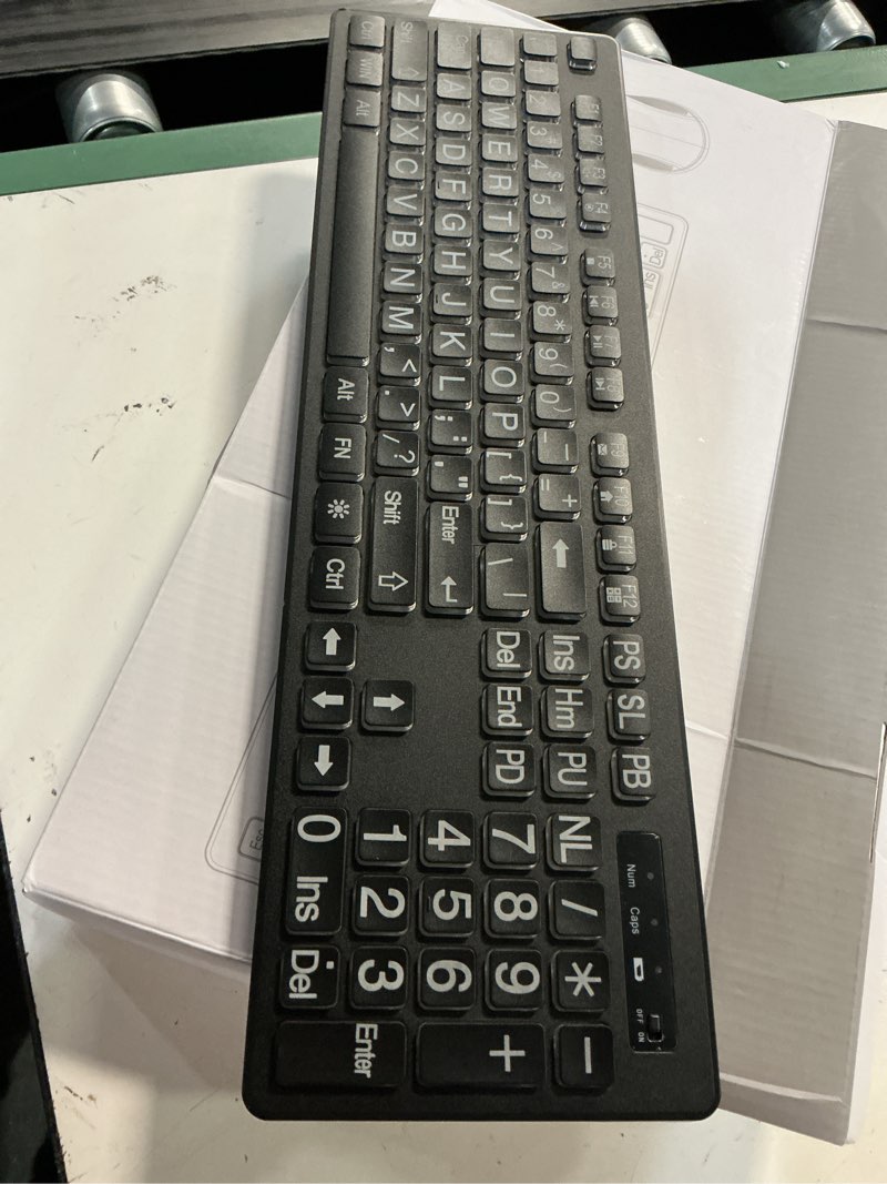 Condition photo showing Good Condition for large print wireless keyboard and mouse - 7 colors backlit keyboard, oversize letters keys easy to see and type, rechargeable keyboard and mouse with light up key, compatible for pc, windows, gaming