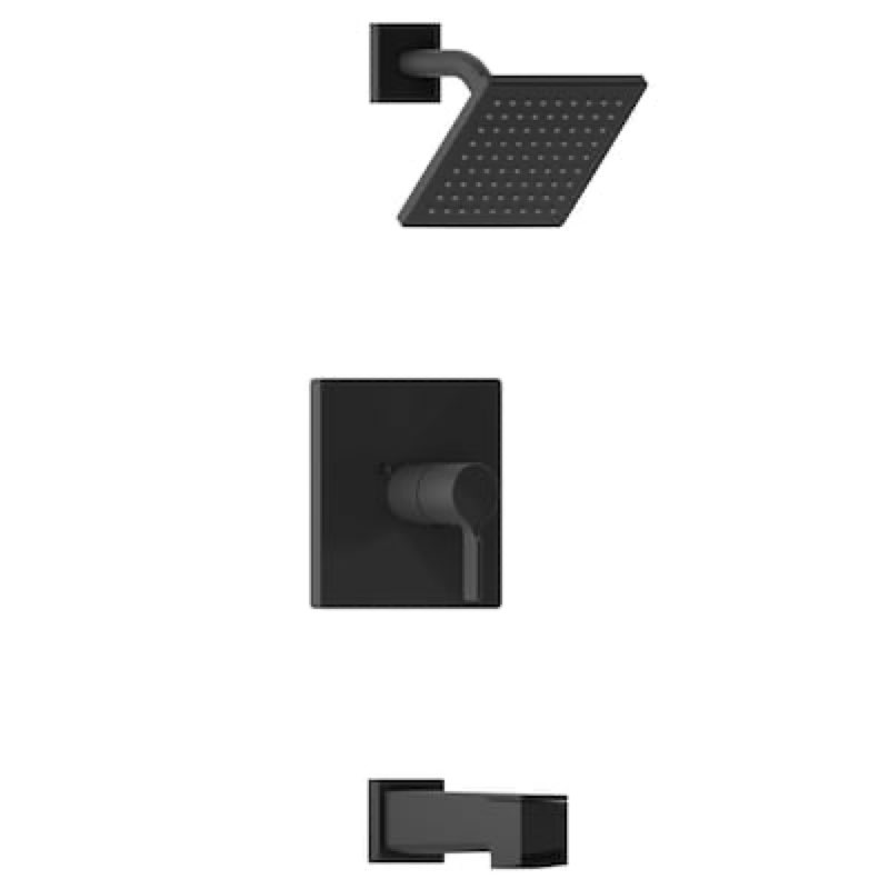 allen + roth veda matte black 1-handle single function 6-in square bathtub and shower faucet