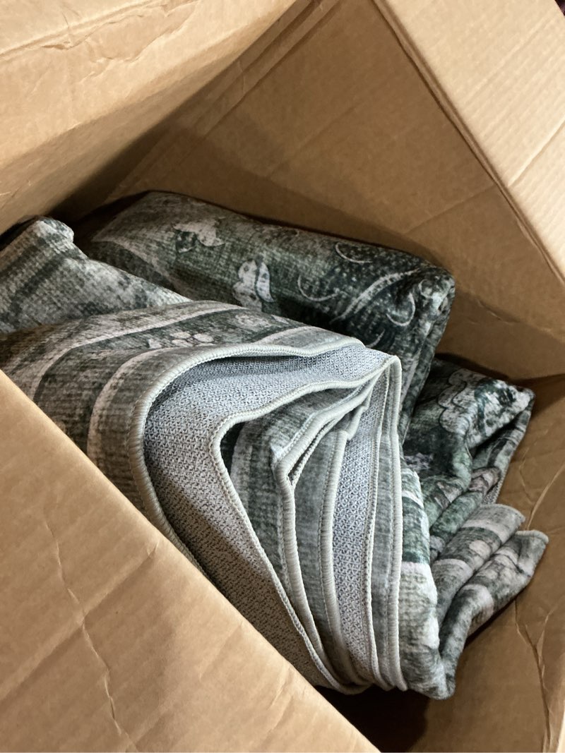 Condition photo showing Good Condition for Area Rugs 8'x10' Washable Non-Slip, Floral Vintage Distress Print Pattern Medallion Carpet for Living Room Bedroom Dining Room, Dark Green Gray Green/Dark Green/Gray 8' x 10' (Rectangular)
