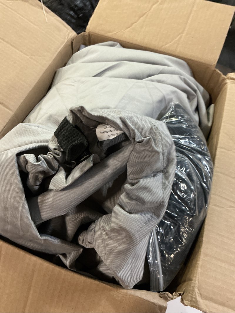 Condition photo showing As Is for RVMasking Boat Cover, Ultra-Thick 1600D Polyester Canvas with Double PU Waterproof Coating, Fits 17-19ft Tri-Hull, V-Hull, Runabout, Fish & Ski Boat, Bass Boat, Gray Gray 17'-19' Long, Beam Width to 96"