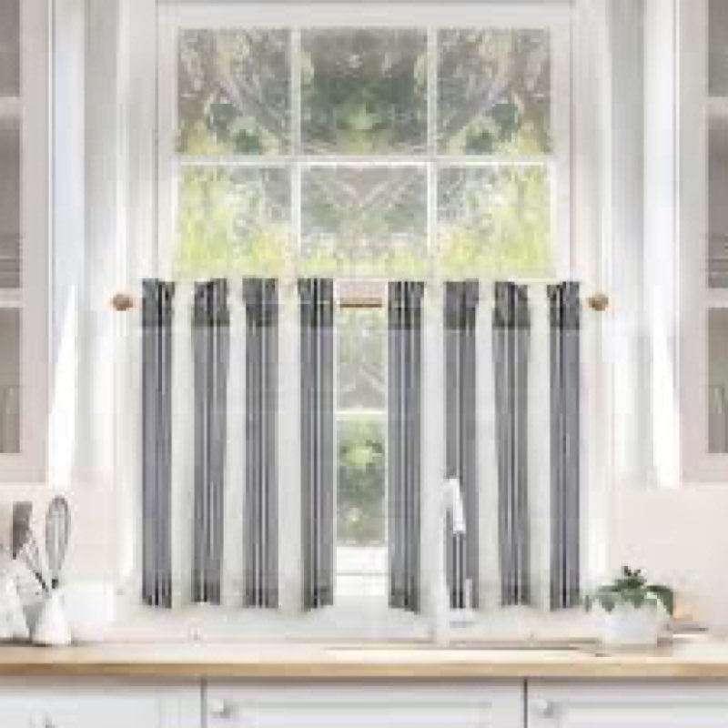 DriftAway Kitchen Tier Curtains - Striped Linen Short Pinstripe Cafe Curtains 36 Inch Length for Liv