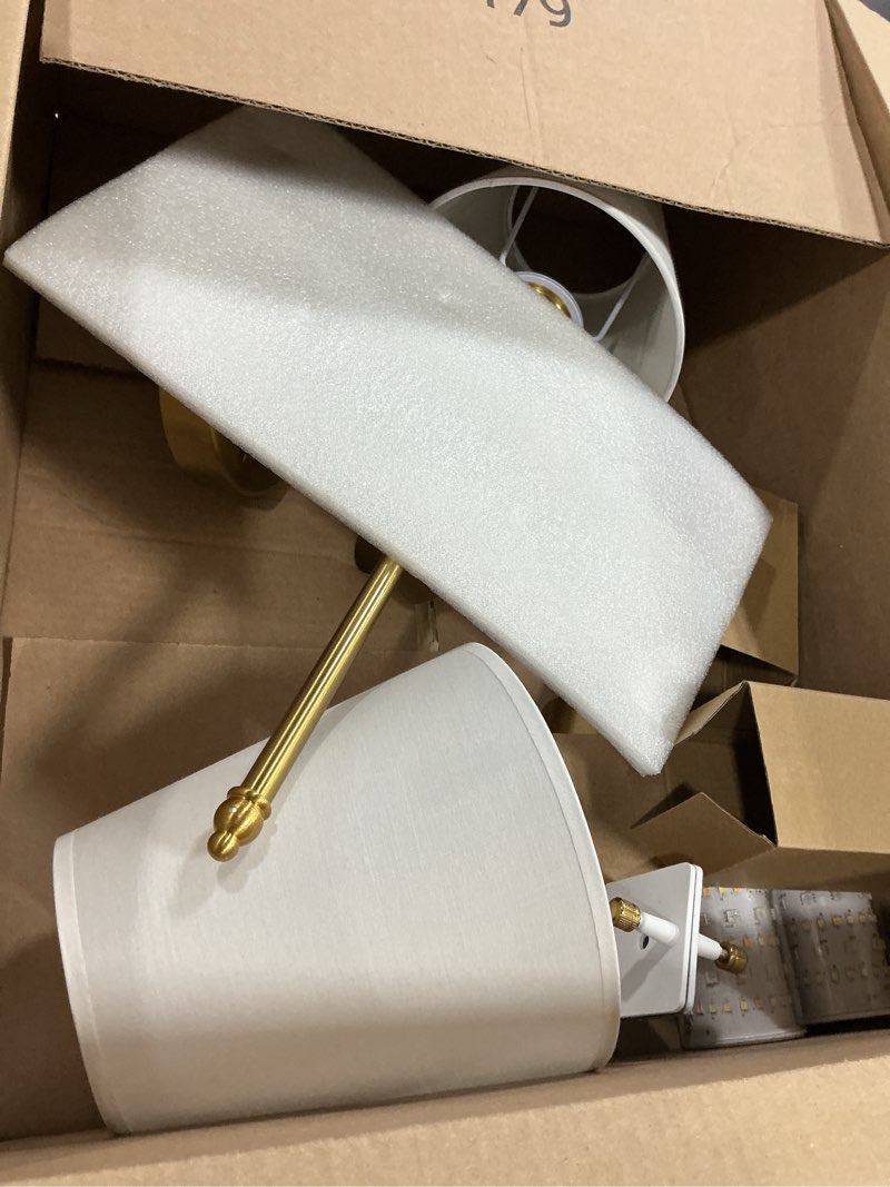 Condition photo showing As Is for peel and stick wall sconces, stick on wall sconce set of 2, battery operated wireless adhesive wall lights, corn bulb with 10000mah battery, easy install for bedroom living room wall decor brass 19.68inch