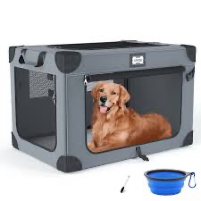 QUIBBLICK 42 Inch Soft Dog Crates, Collapsible Dog Travel Crate for Extra Large Dogs Indoor & Outdoo