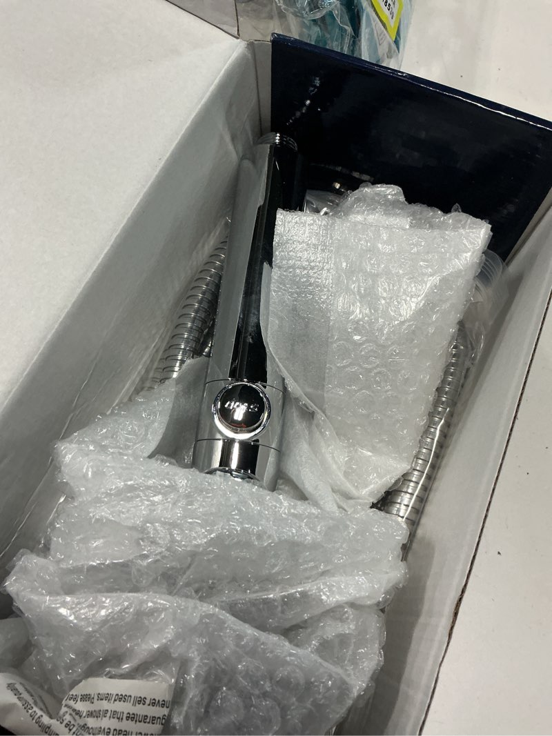 Condition photo showing As Is for feelso filtered shower head with handheld, high pressure 4 spray showerhead with filters & upgraded anti-clog nozzles for hard water -remove chlorine, reduce dry itchy skin -on/off switch chrome
