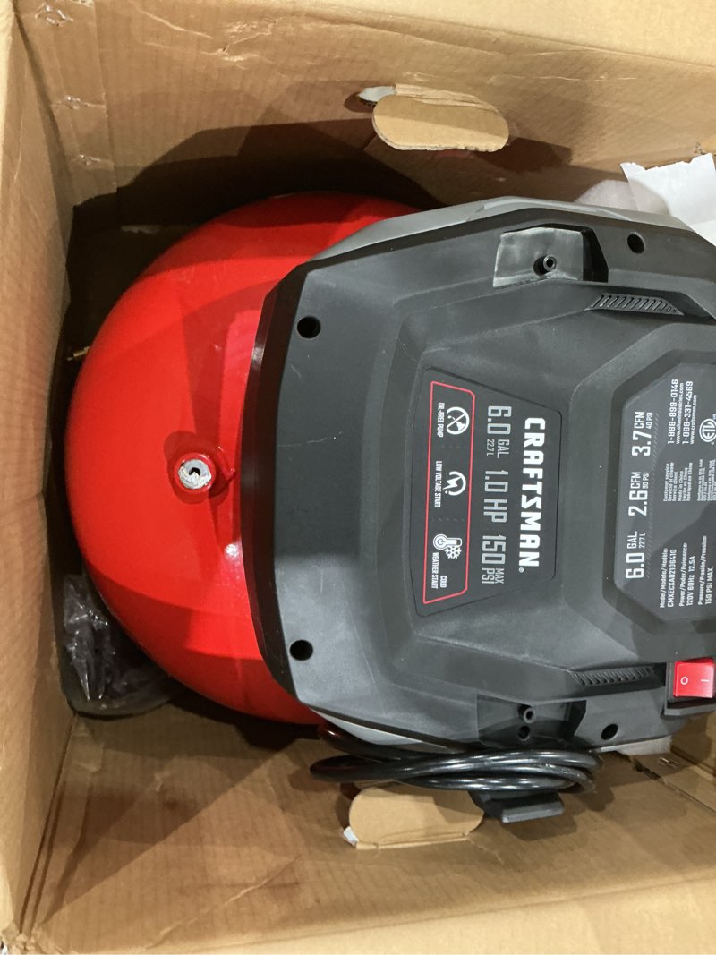 Condition photo showing As Is for craftsman air compressors 6 gallon portable pancake air compressor,oil free max 150 psi 1.0hp 2.6 cfm@90psi electric air compressor shop air compressor, cmxecxa02106410