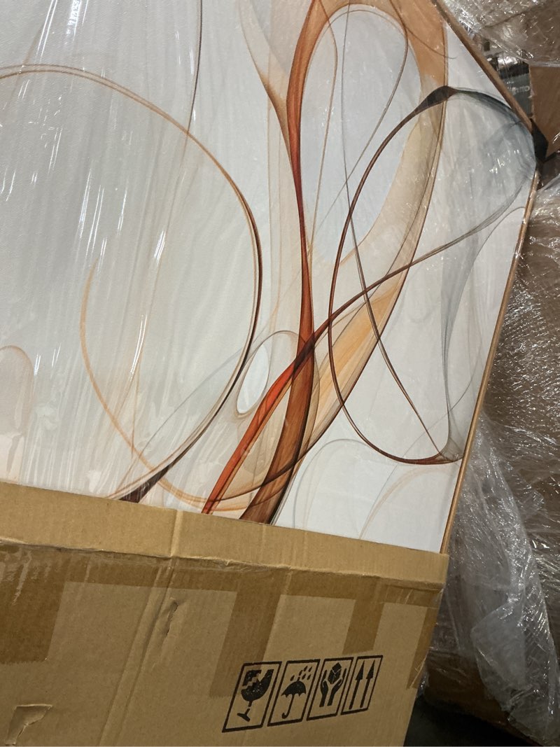 Condition photo showing Good Condition for klakla modern abstract gray and brown designs - colorful curves and translucent medium - frame wall for living room office wall decor picture artwork for walls white + orange frame 48"l x 24"w
