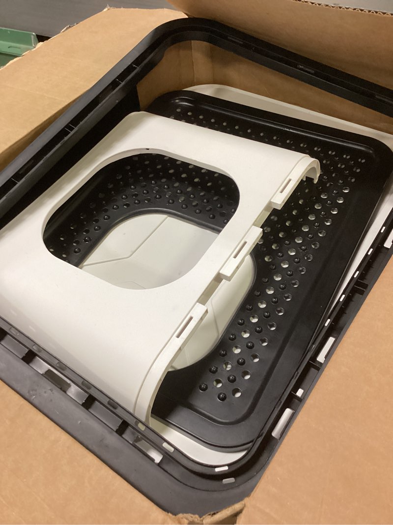 Condition photo showing As Is for RIZZARI Stainless Steel Cat Box: Black Covered Litter Pan with High Walls - Large Capacity & Anti-Leak Tray - Non-Stick Teflon Coating Drawer for Quick Cleaning - for Living Room Garage Large Black,Stainless Steel
