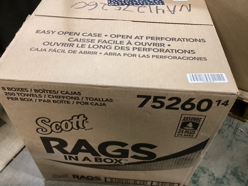 Condition photo showing New/Like New for scott rags in a box (75260), all-purpose towels, large 9"x12" paper towel, pop-up box (8 boxes of 200 sheets, 1,600 sheet total) 8 boxes of 200 white