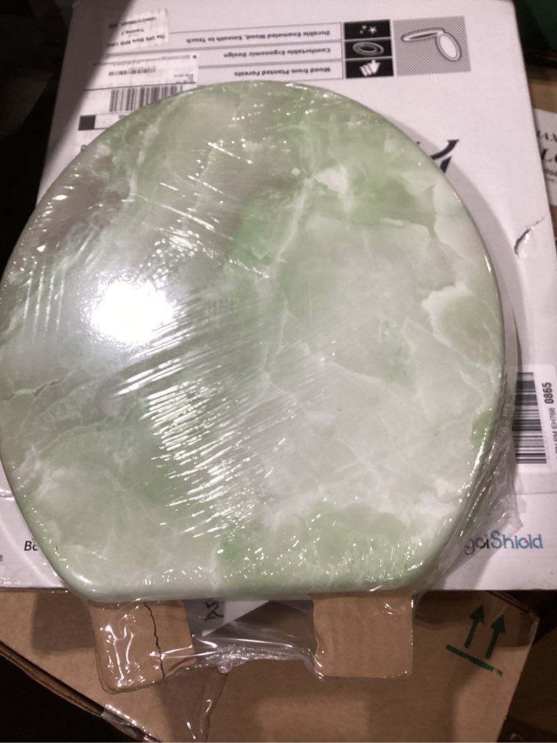Condition photo showing Good Condition for Round Toilet Seat Natural Wood Toilet Seat with Zinc Alloy Hinges, Easy to Install also Easy to Clean, Anti-pinch Marble Toilet Seat by Angol Shiold (Round, Green Marble) Round-16.5“ Green Marble