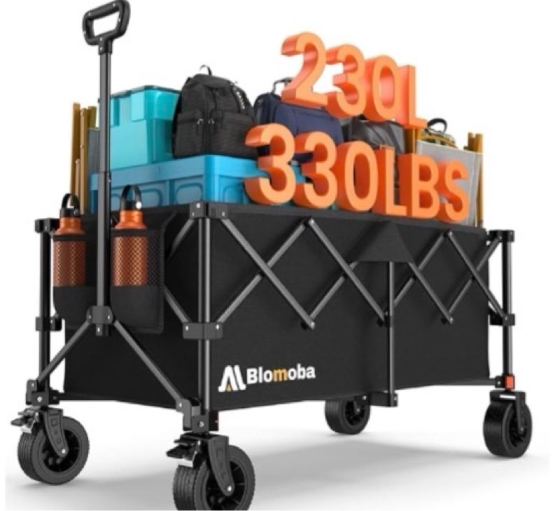 blomoba collapsible wagon cart, flexible handle, portable collapsible wagon with all-terrain wheels 