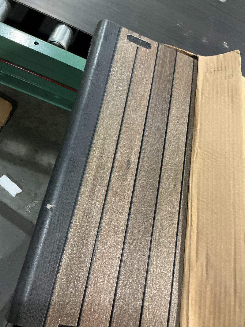 Condition photo showing Good Condition for keter signature everwood 30 gallon resin outdoor storage box and patio furniture side table for pool and garden accessories, walnut walnut 30 gallon