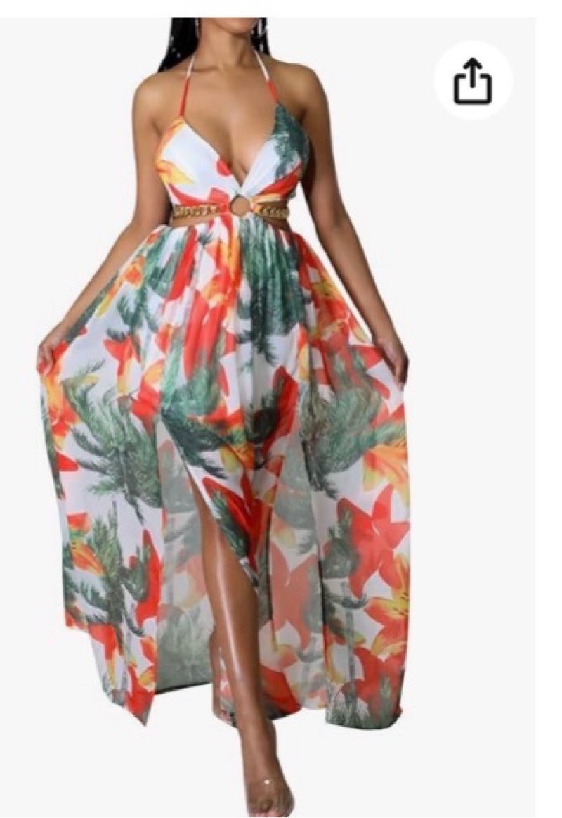 ZHUANGBUTTERFLY Women's Sexy Backless Halter Sundress - V-Neck High Slit Floral Maxi Dress, Boho Bea