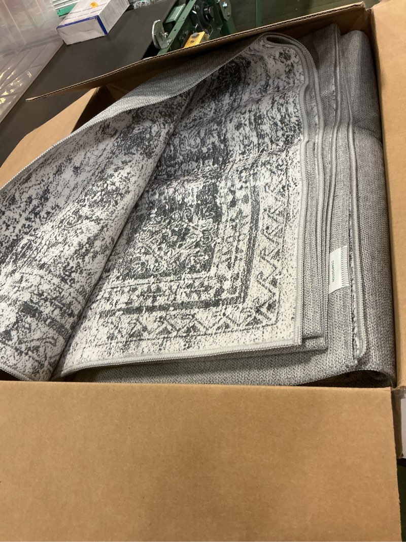Condition photo showing Good Condition for 9x12 Area Rugs for Living Room, Non Slip Machine Washable Vintage Rugs, Low Pile Lightweight Large Rug for Bedroom, Dining Room, Home Office Grey Grey 9' x 12' (Rectangular)