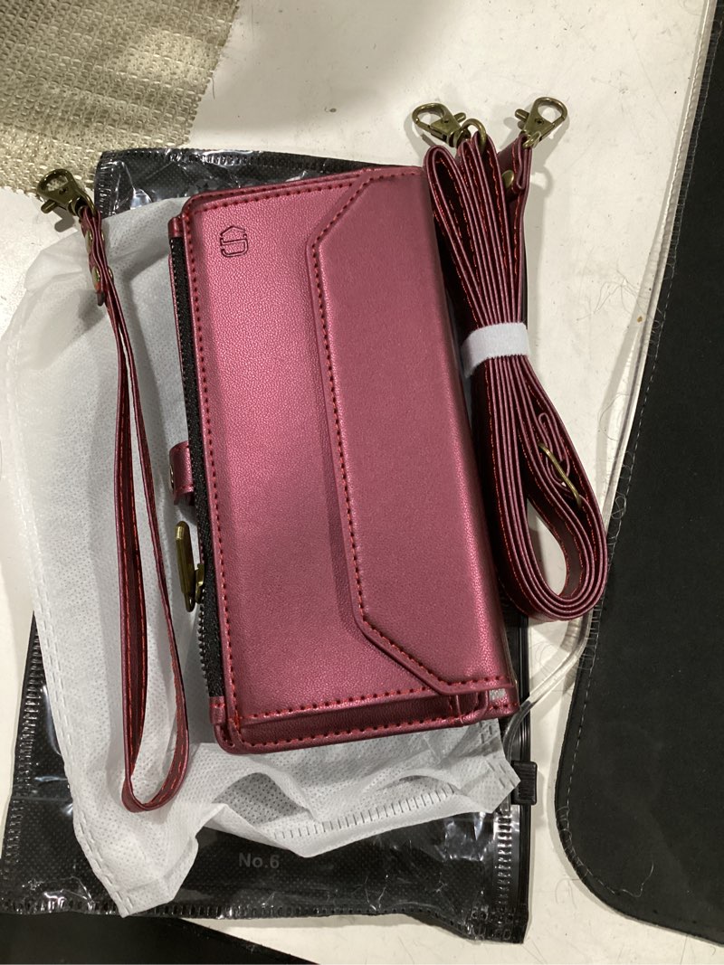 Condition photo showing Good Condition for strapurs wallet case compatible with iphone 13 pro max rfid blocking 10-card holder soft pu leather magnetic snap shoulder strap zipper pocket phone case fit for iphone 13 pro max - wine red wine red iphone 13 pro max - 6.7"