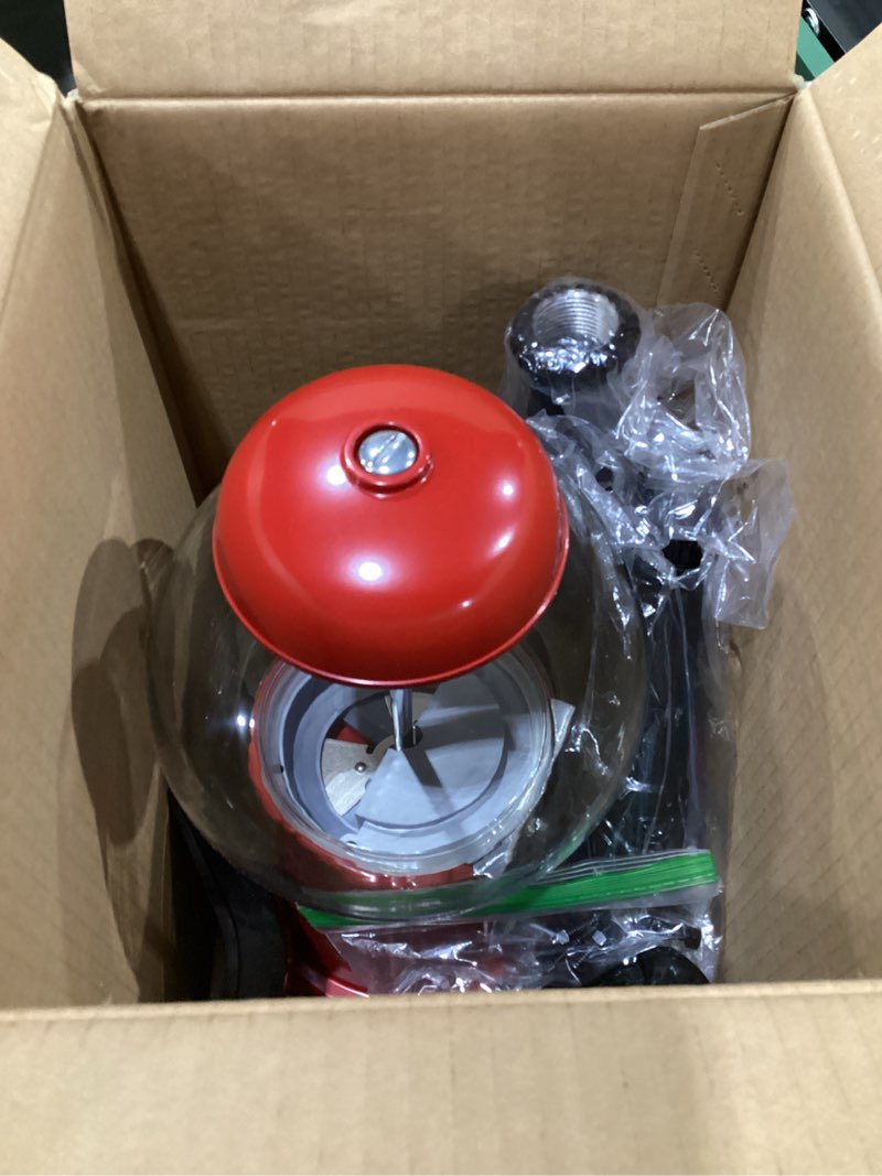 Condition photo showing As Is for 15” Gumball Machine with Coin Bank - Bubble Gum Machine Candy Dispenser with Glass Globe and Metal Base - Vintage Style Gum Ball Vending Dispenser by Great Northern Popcorn (Red)