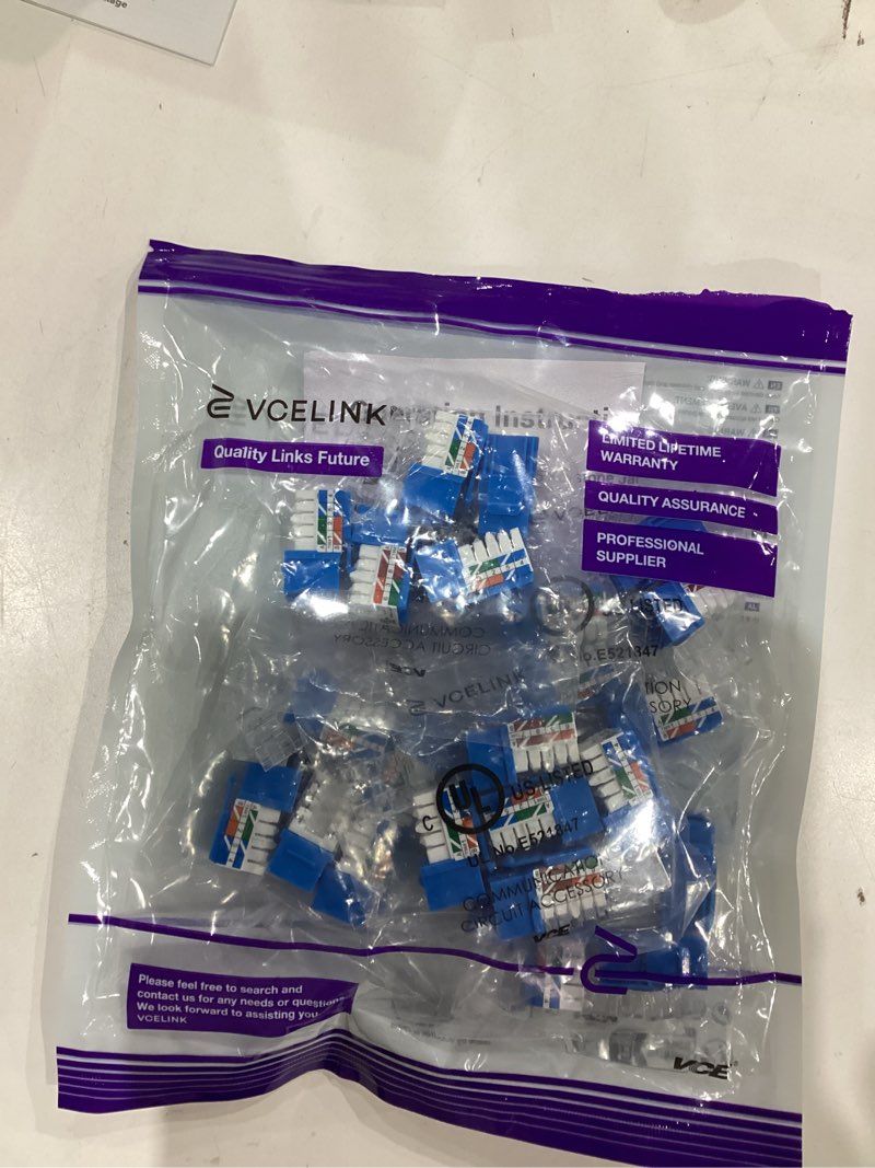 Condition photo showing Good Condition for VCE UL Listed 10Gbps Cat6 Keystone Jack Insert 25-Pack, 90 Degree Punch Down RJ45 Keystone Jack Adapter Slim Profile Blue