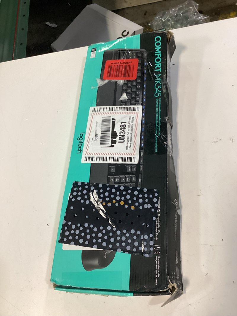 Condition photo showing New/Like New for logitech mk345 wireless combo with full-size keyboard and right-handed mouse -