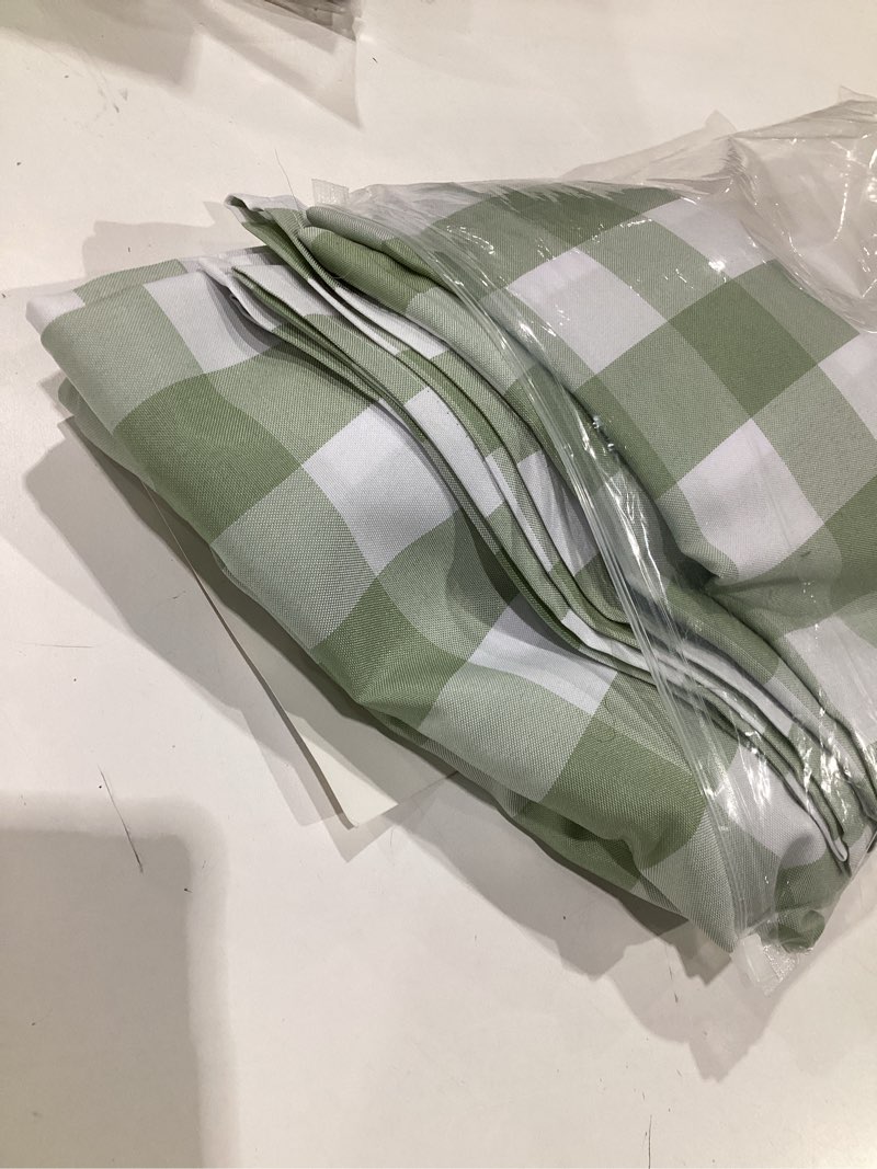 Condition photo showing Good Condition for checkered tablecloth rectangle waterproof gingham table cloth washable buffalo plaid table cover wrinkle free for kitchen, dining and outdoor picnic, 60 x 102 inch, sage green and white 102" x 60" (rectangular) sage green and white