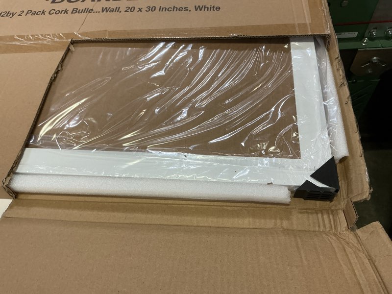 Condition photo showing Good Condition for board2by white cork board bulletin board with linen, wood framed 30" x 20" corkboard, office board for wall decor, wall mounted pin board picture board with 20 pushpins for school, home & office white 20" x 30"