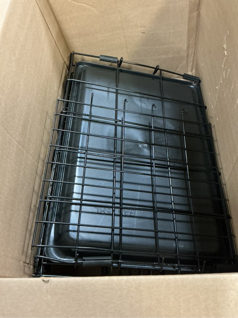 Condition photo showing As Is for midwest homes for pets 18-inch icrate for tiny breeds, up to 10 lbs, single door folding dog crate with divider panel, leak-proof tray & secure latch, portable, durable & easy to assemble 18.0"l x 12.0"w x 14.0"h single door