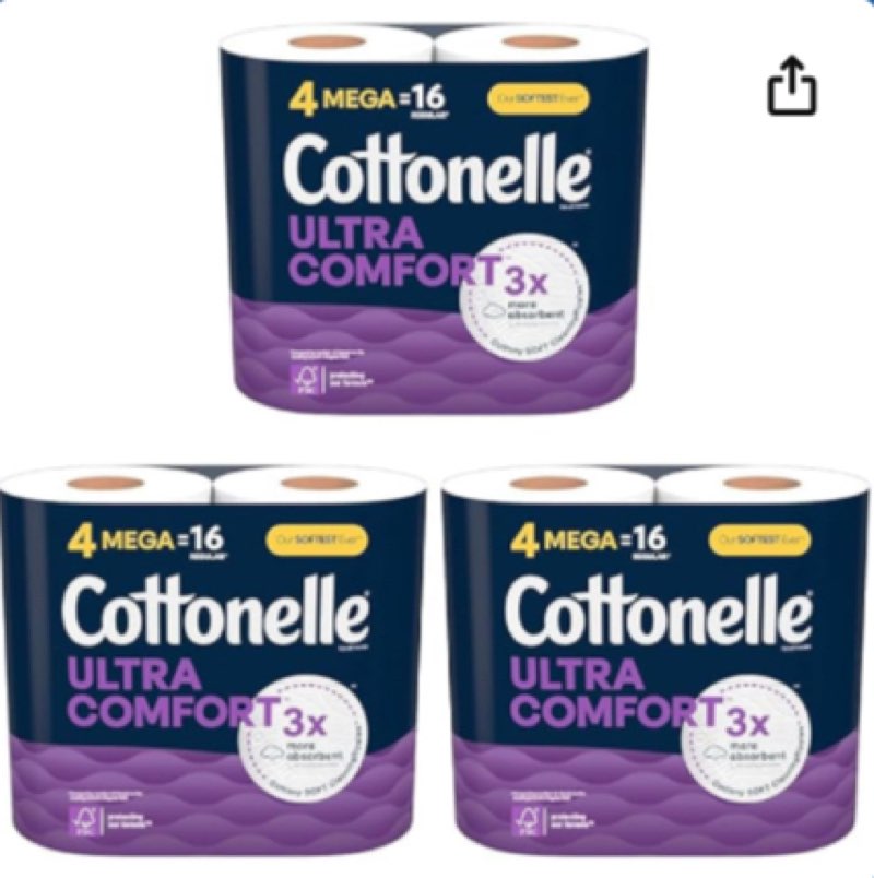 cottonelle ultra comfort soft toilet paper, 4 mega rolls, 244 sheets each (pack of 3) visit the cottonelle store