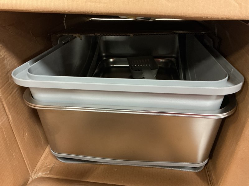 Condition photo showing As Is for lawei open top cat litter box with high side, anti-splashing cats litter pan with with litter sifting scoop, semi-closed detachable cat cleaning basin kitten toilet for small animal/rabbit