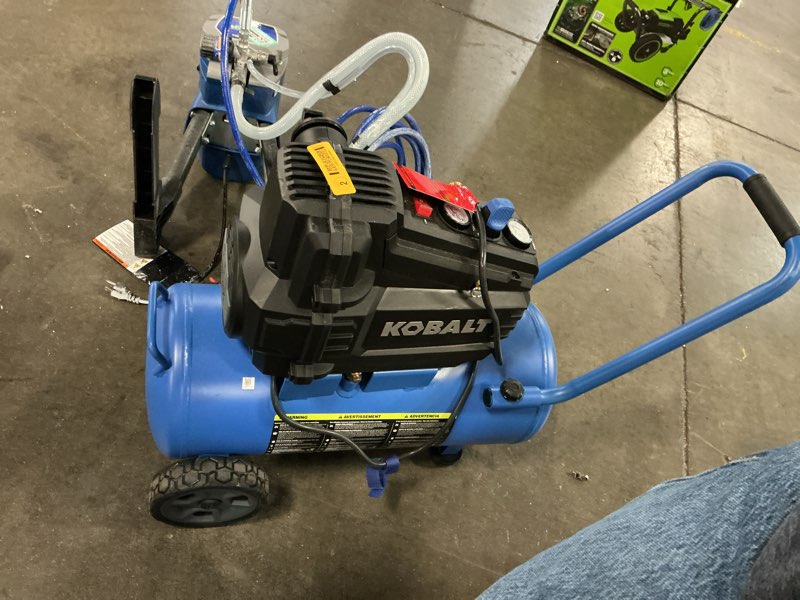 Condition photo showing As Is for kobalt 8-gal horizontal compressor 