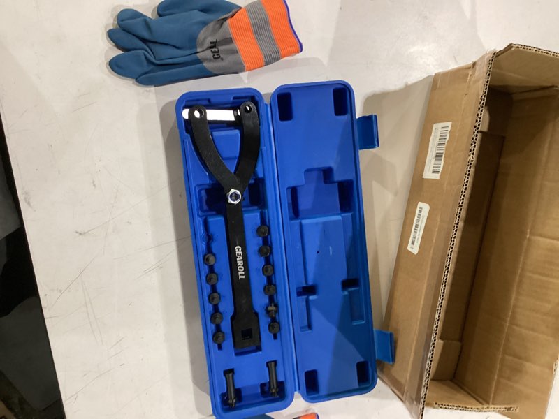 Condition photo showing Good Condition for 15pcs pulley holder tool kit, universal pin spanner wrench set, 1/2" drive ratchet adjustable spanner wrench with variable pins fits camshaft pulleys, fan clutch removal wrench tool
