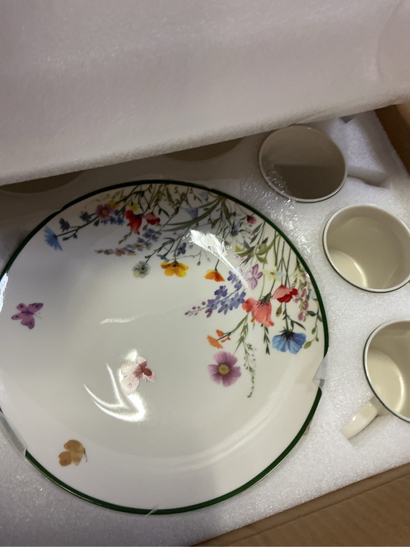 Condition photo showing Good Condition for Pickmesh 16 Pcs Wildflower Ceramic Dinnerware Set for 4 Guest Floral Dish Set Spring Butterfly Dinner Plates Salad Plates Bowl Mug Kitchen Gift for Spring Kitchen Holiday Party Decoration Spring Wildflower