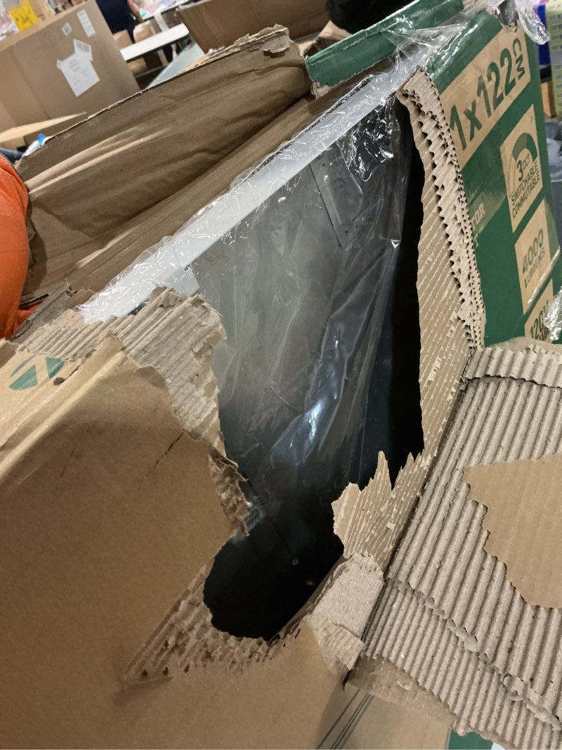 Condition photo showing As Is for lithonia lighting cpanl 2x4 led flat panel light, 2 ft. by 4 ft. led light panel, ceiling lighting fixture, 4000 lumens, 3500k/4000k/5000k switchable cct, includes direct ceiling mount bracket, white 2-foot x 4-foot 4,000 lumens switchable white