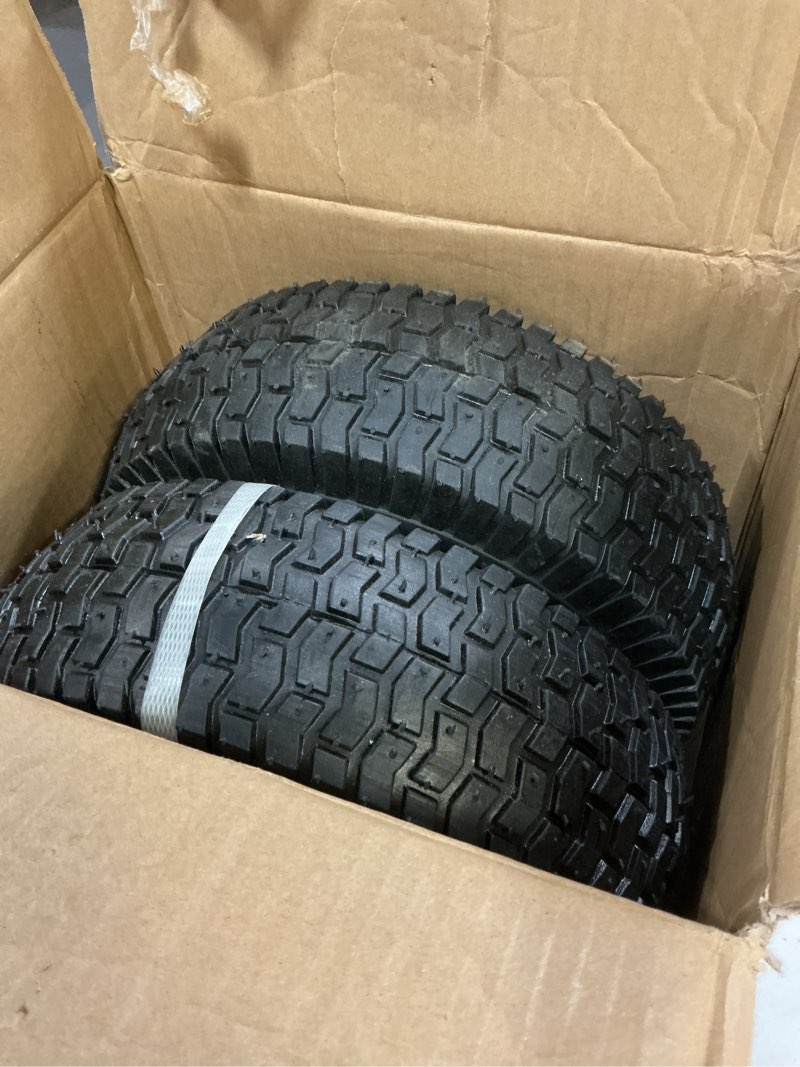 Condition photo showing Good Condition for 2-pack 13x5.00-6 front tire and wheel assembly for riding lawnmower with 3"-6"centered hub,3/4'' or 5/8''sintered iron bushing.turf tread. (13 x 5.00-6 tube type,turf tread)