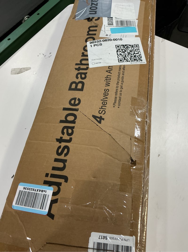 Condition photo showing As Is for ADOVEL 4 Layer Corner Shower Caddy, Stainless Steel Constant Tension Pole Shower Organizer, Adjustable Corner Shower Shelf, Rustproof 3.3 to 9.8 ft White