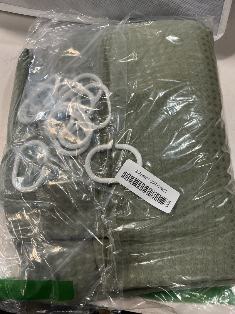 Condition photo showing Good Condition for inhousolu long no hook shower curtain with snap in fabric liner set waffle weave 230gsm weighted hem, waterproof & washable bathroom curtain spa luxury with mesh top window 72" w x 78" l sage green sage green 72"w x 78"l (pack of 1)