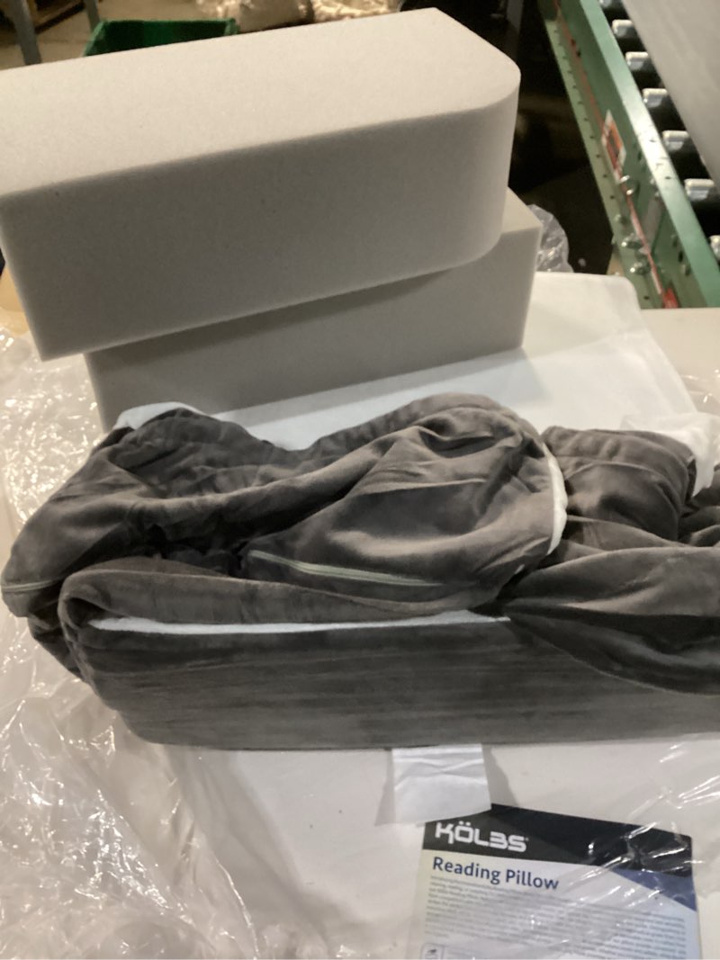 Condition photo showing Good Condition for Kolbs Wedge Reading Pillow for Bed, Cushion with Arms for TV, Books, Nursing, Back - Bed Pillow for Sitting Up in Comfort, Plush Backrest. Bed Chair, Sit Up in Comfort (19" Gray/White) 19" Reading Wedge - Grey