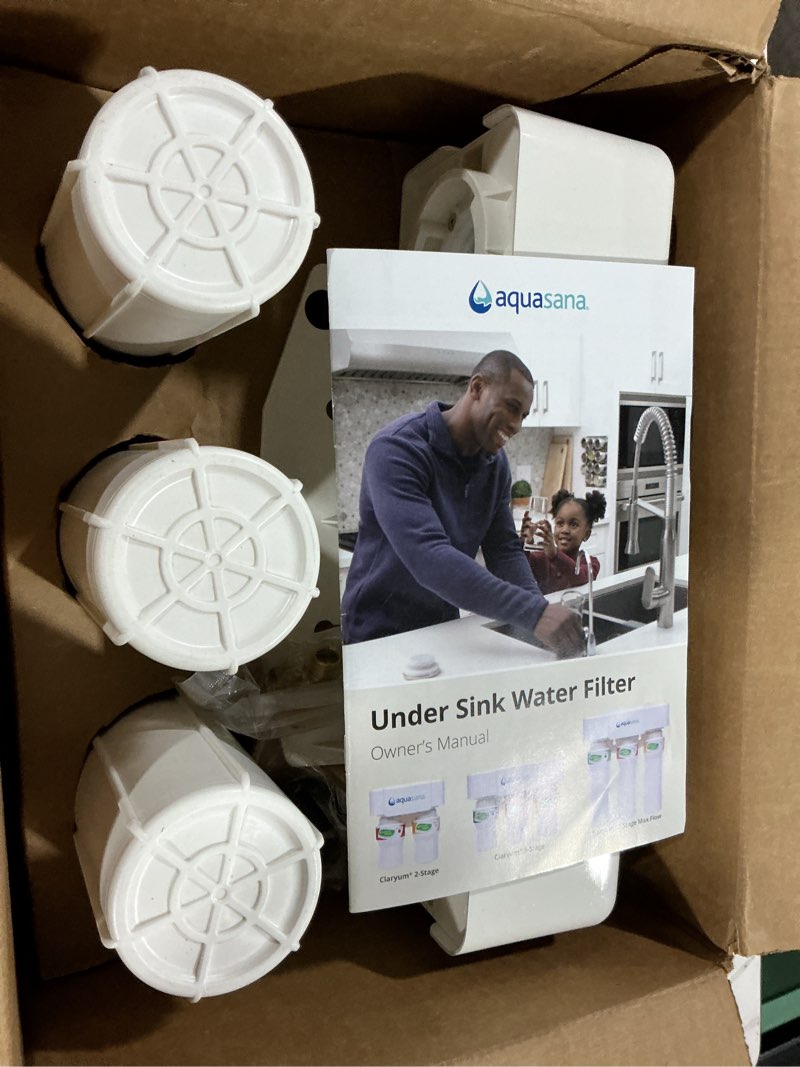 Condition photo showing Good Condition for aquasana under sink water filter system - reduces pfas, lead, & chlorine in drinking water - under counter claryum filtration for kitchen - 3-stage max flow - chrome faucet - aq-5300+.56 chrome 3 stage max flow