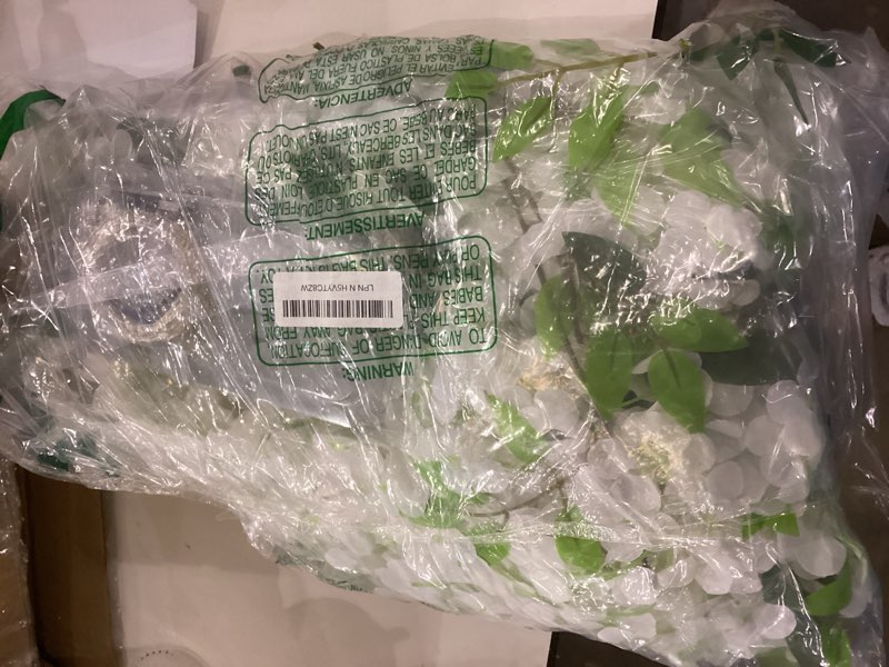 Condition photo showing As Is for BLEUM CADE 24Pcs White Fake Wisteria Hanging Flowers with Lights, 3.6Ft/Pcs Artificial Wisteria Garland, Hanging Flowers for Wedding Party Home Backdrop Wall Decoration White With Lights 24pcs