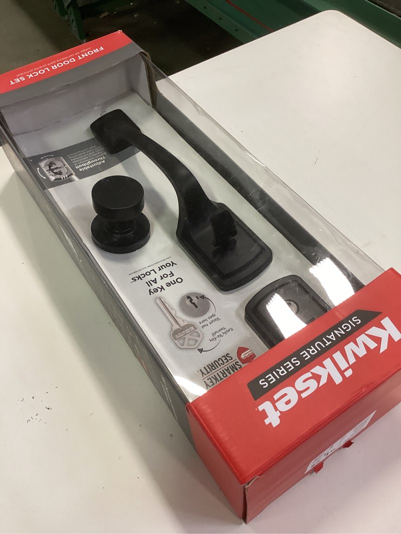 Kwikset Prague Front Door Lock Handle and Deadbolt Set, Entry Handleset Exterior with Interior Door Knob, Matte Black, Pick Resistant SmartKey Rekey Deadbolt Security, 98180-026