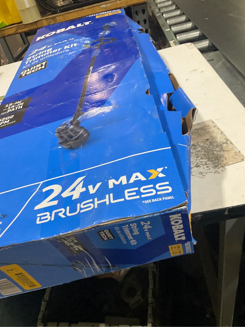 Condition photo showing As Is for kobalt quiet tech 24-volt 15-in straight shaft battery string trimmer 4 ah (battery included) (charger included)