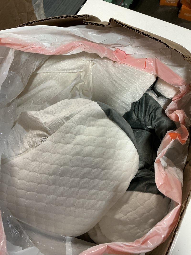 Condition photo showing As Is for 3Pcs Wedge Pillow Set for After Surgery,Acid Reflux Relief, Adjustable Bed Wedge Pillows for Sleeping,Anti Snore, Memory Foam Triangle Pillow for Back&Neck&Shoulder Pain Relief, White&Grey White/Grey 12 IN+1 Head pillow