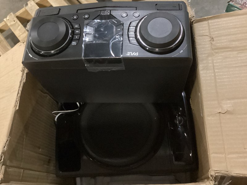 Condition photo showing As Is for Pyle Compact Hi-Fi Stereo System - Bluetooth, MP3/DVD/CD Playback, Dual USB Recording, FM Radio, 160W Digital Amplifier, Remote Control & Subwoofer - Black