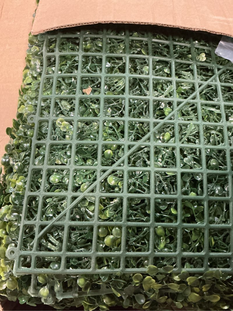 Condition photo showing Good Condition for kaszoo 24 pack 20"x20" grass wall panels - artificial boxwood panels for greenery wall backdrop, faux greenery for indoor outdoor decor, garden fence, wedding, privacy screen, 66 sq. ft. coverage
