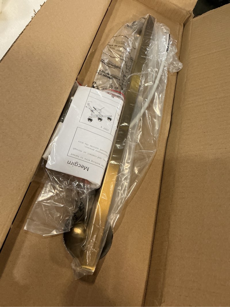 Condition photo showing Good Condition for Stainless Steel Milk Glass Vanity Lights for Bathroom, 3 Light Gold Bathroom Light Fixtures Over Mirror, Ceramic E26 Sockets Wall Mounted Gold 3 Light