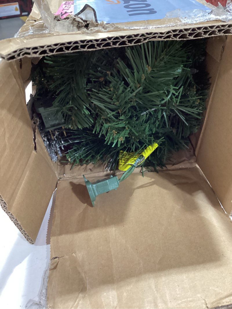 Condition photo showing New/Like New for national tree company 9 ft pre-lit crestwood spruce artificial christmas garland, christmas decoration with glitter, pinecones, red berries, 50 clear lights, 180 tips, green plug in tree