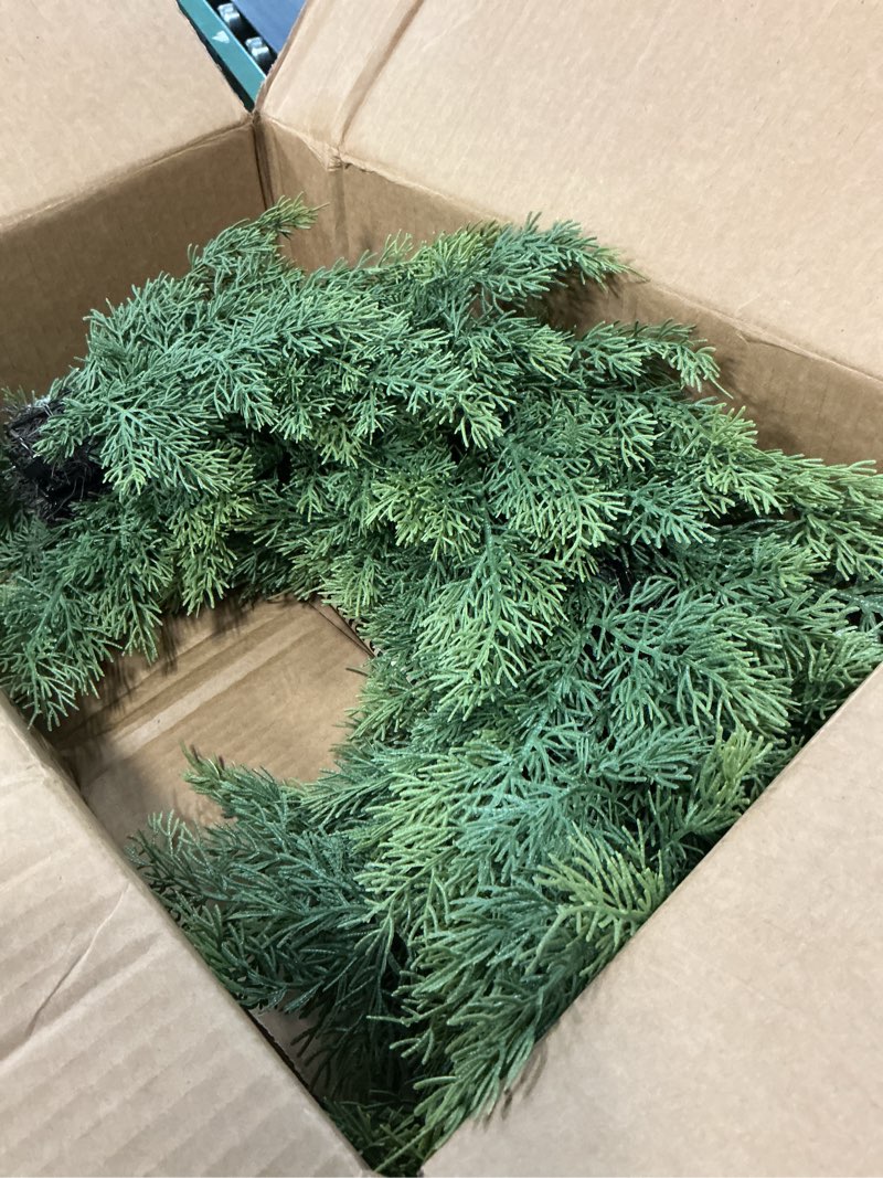 Condition photo showing As Is for 26 Inch Christmas Wreath for Front Door, Thickened Realistic Cedar Pine Christmas Wreath Outdoor Indoor, Artificial Winter Wreath for Thanksgiving & Christmas Decor, Christmas Door Decorations