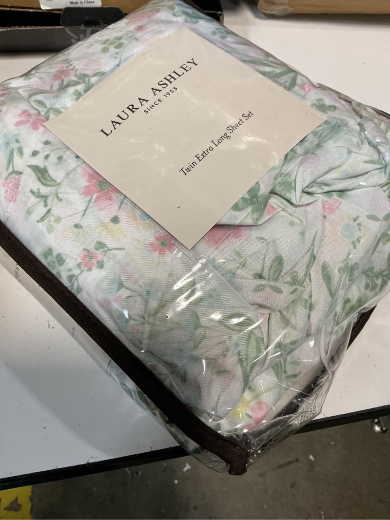 Condition photo showing New/Like New for laura ashley kids - twin xl sheet set, ultra-soft microfiber bedding with fully elastic fitted sheet, kids bed set with pillowcase, easy care bedding (posey dance) twin xl posey dance pink