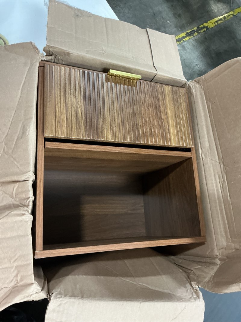 Condition photo showing Good Condition for Nightstand, Small Side Table, Bedside Table with Drawer, Modern Night Stand, End Table for Bedroom, Living Room (Walnut Stripe)