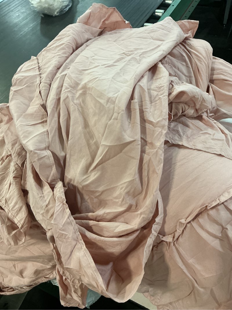 Condition photo showing Good Condition for andency blush full size comforter set, shabby chic bedding comforter set for all seasons, 3 pieces lightweight soft western modern bed set for women girls blush full(79"x90")