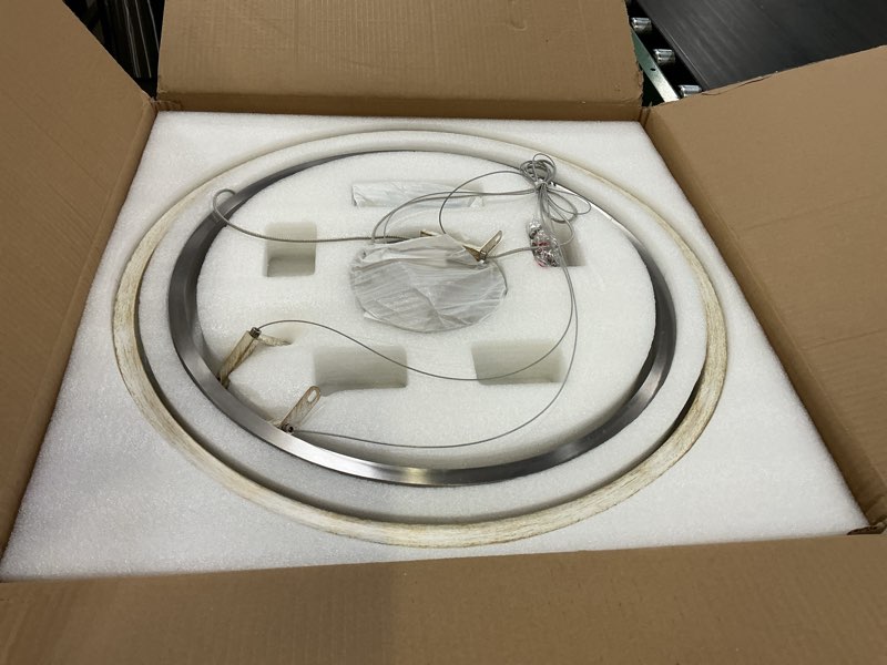 Condition photo showing Good Condition for led ring chandelier weathered wood nickel chandelier dimmable round foyer chandeliers light farmhouse circular chandeliers for dining room entry bedroom office living room, 24in weathered wood nickel 30w downlight