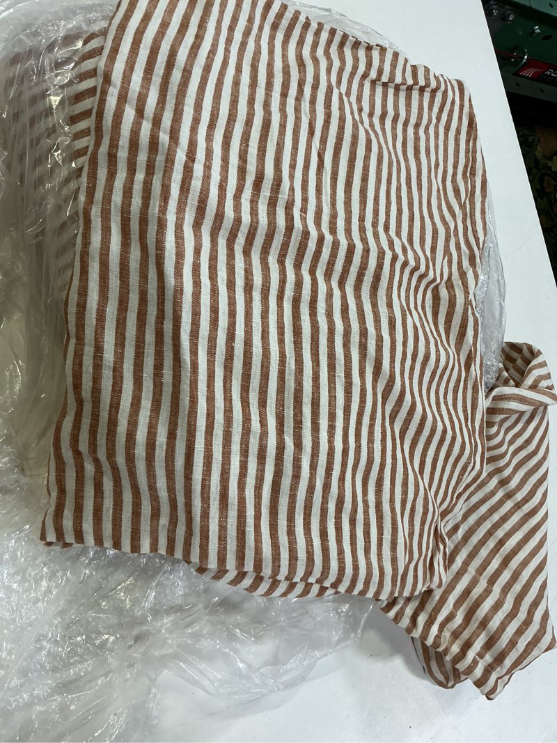 Condition photo showing Good Condition for european linen stripe duvet cover set, twin, terracotta/white stripe