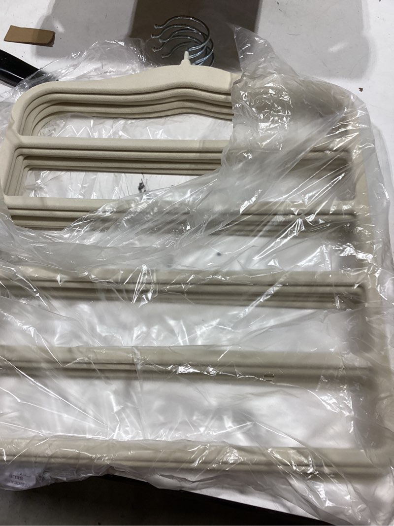 Condition photo showing Good Condition for closet organizers and storage,5 pack velvet pants-hangers-space-saving,non silp 5 tier organization-and-storage clothes-hanger for college-dorm-room-essentials,closet-organizer for jeans scarf hanger white